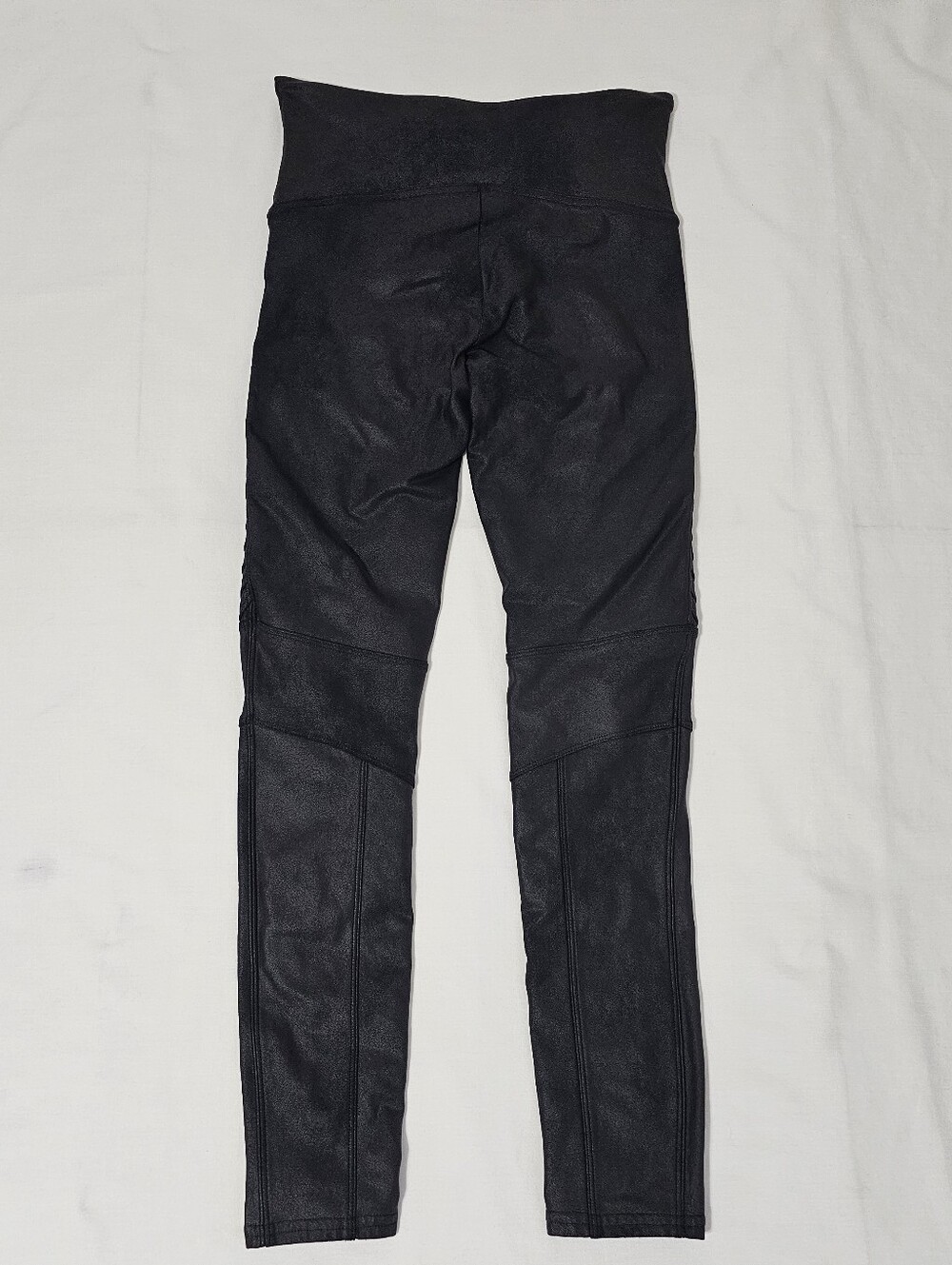 SPANX Faux Leather Moto Leggings Black Petite Medium M Ribbed Panel - Picture 5 of 9